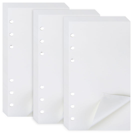 A6 Blank Refills Paper 3 Packs 135 Sheets Planner Refill Paper 270 Pages Blank Loose Leaf Paper 6-Hole Punched for 6-Ring Binders Refillable Notebook Planner for Diary and School Office Travel