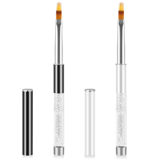 2 Pcs Nail Art Brushes Ombre Nail Brush Manicure Tools Nail Gradient Painting Brush with Rhinestone Handle UV Gel Polish Nail Drawing Pen for Nail Design