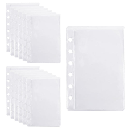 12 Pack A7 Binder Inserts Pockets Cash Envelopes 6 Holes Binder Pouches, Clear PVC Loose Leaf A7 Binder Pouch Sheet Protectors for 6-Ring Notebook Binder Cash Photos Cards Bills