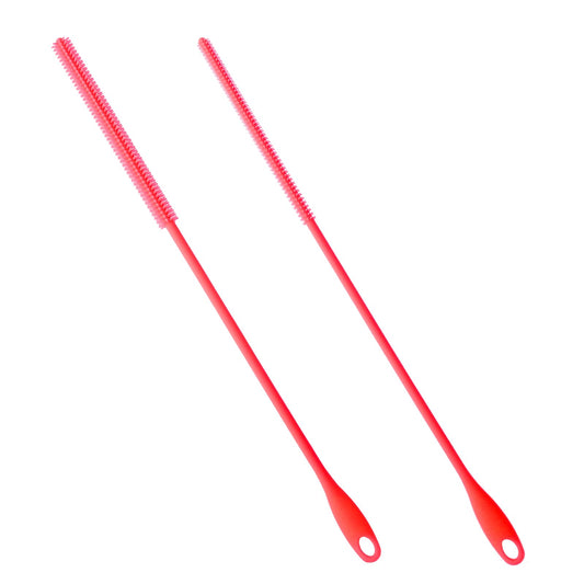 2 Pcs Silicone Straw Brushes, Extra Long Reusable Silicone Straw Cleaner Silicone Straw Cleaner, Drinking Bottle Straw Washing Tool, Bendable Brush to Clean Straws Crevice Pipe (6mm+8mm/Red)