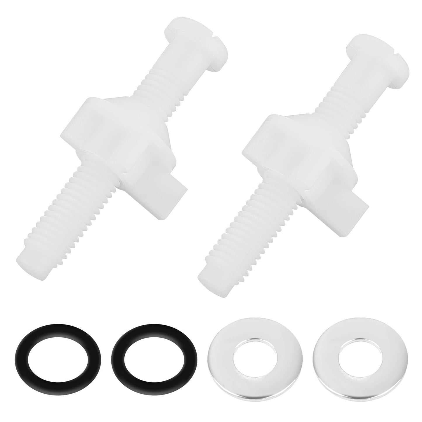 Toilet Seat Screws Replacement Kit, 2 Pcs White Plastic Toilet Seat Bolts, Toilet Seat Hinge Bolts Screws with Nuts and Stainless Steel Washers Universal Toilet Parts for Top Mount Toilet Seat Hinges