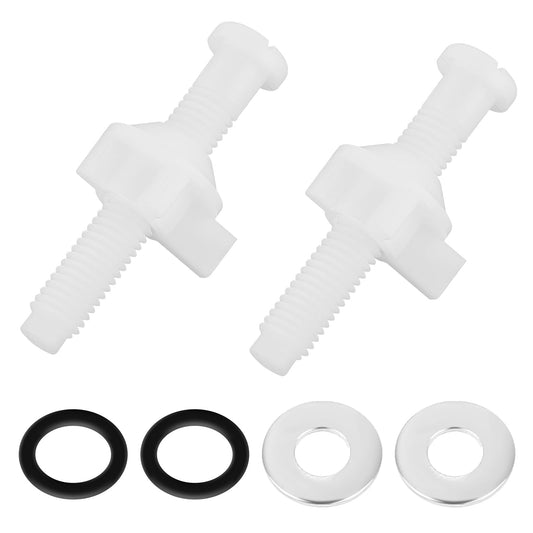 Toilet Seat Screws Replacement Kit, 2 Pcs White Plastic Toilet Seat Bolts, Toilet Seat Hinge Bolts Screws with Nuts and Stainless Steel Washers Universal Toilet Parts for Top Mount Toilet Seat Hinges