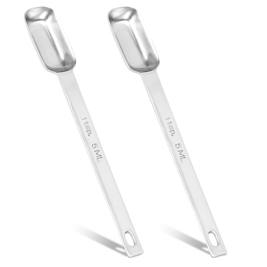2Pcs 1 Teaspoon Stainless Steel Single Measuring Spoon 5 ml Teaspoon Rectangular Individual Measuring Spoons (1Tsp | 5 ML | 5 cc | 1/3 Tablespoon)