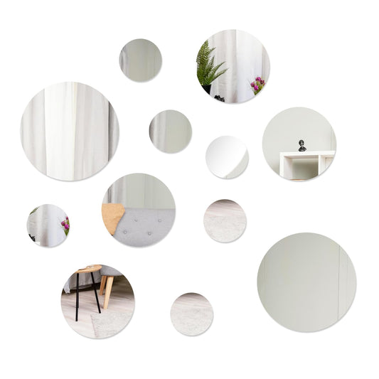 KALIONE Pack of 100 Mirror Small Round Acrylic Mirror Stickers Mirror Small Self-Adhesive Mirror Tiles Self-Adhesive Round Mirror Tiles Self-Adhesive DIY Without Frame for Decorative Wall