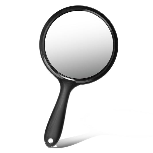 Xthrotsenk Makeup Hand Mirror Double-Sided 1X/2X Magnifying Mirror with Handle for Makeup Large Travel Handheld Mirrors Acrylic Clear Finish Round Mirrors for Cosmetic(Black)
