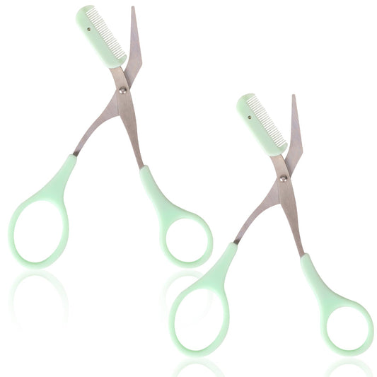 Eyebrow Scissors with Comb, Professional Precision Eyebrow Trimmer Scissors Eyebrow Trimming Scissors with Comb and Non-Slip Finger Grips Hair Removal Eyebrow Scissors for Men Women (Green)