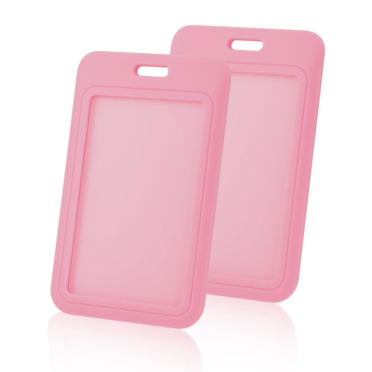 2Pcs Sliding ID Badge Holder Pink ID Card Holders Hard Plastic Vertical Plastic Card Case Protector Pouch with Clear Window Pink Badge Holder for Office School