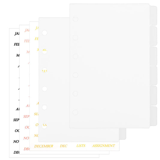 A7 Binder Dividers, 2 Pack 6-Ring A7 Planner Inserts Sturdy Clear Sheet Protectors with Tabs Plastic Binder Index Tabs Planner Divider for Round Ring Binders Sheet Protector Accessories