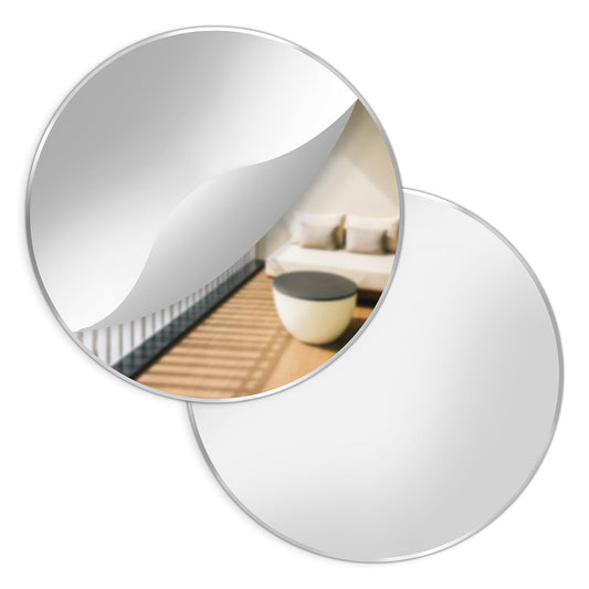 Bruislard Pack of 2 Self-Adhesive Glass Mirrors Round Acrylic Decorative Mirror 25 cm Frameless Glass Mirror Adhesive Mirror Large for Home, Bedroom, Home Decoration, Centerpieces