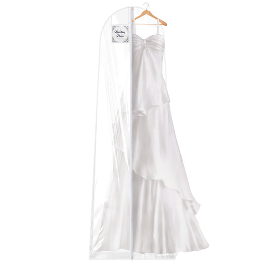 Transparent Wedding Dress Bag 180 cm Hanging Garment Bags Full Length Gown Protector Cover for Bridal Dress Travel Long Clothes Storage Cover with Zipper Pocket for Women