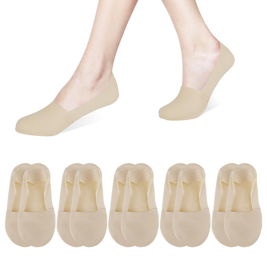 Mozeat Lens No Show Socks for Women, 5 Pairs Beige Invisible Boat Liner Flat Socks Non-slip Casual Ultra Low Cut Socks Soft Stretchable Breathable Thin Ankle Socks for Girls Size 5-8