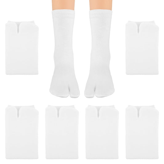 KALIONE 6 Pairs Flip Flop Socks, Elastic Tabi Socks Cotton Split Two Toe Socks Non Slip Ankle Socks with Toes for Women Men(White)