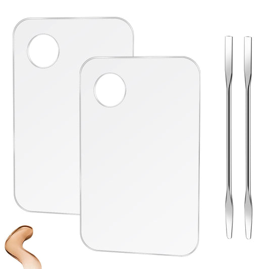 Acrylic Cosmetic Makeup Palette,2 Pcs Makeup Mixing Tray with 2PCS Makeup Spatula Tool, Makeup Mixing Palette for Foundation Nail Art Eye Shadow Pigment Blending