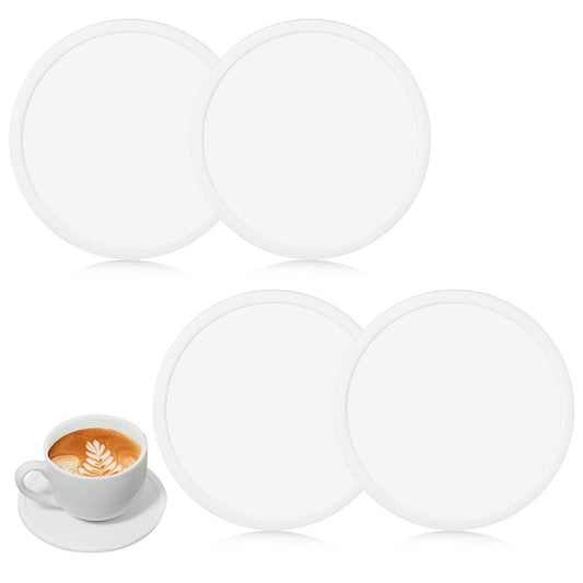 KALIONE Coasters Glasses, Pack of 4 Silicone Coasters, Drink Coasters, Round Glass Coasters, Non-Slip Silicone Coasters, Cup Coasters, Table Mats, Coasters for Drinks Coffee Tea (White)