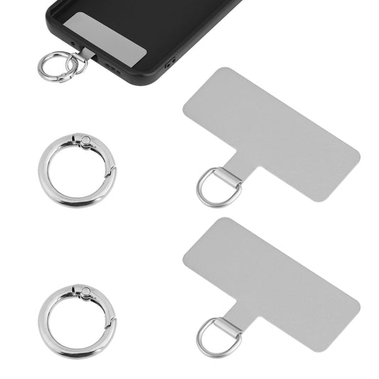 2 Pcs Cell Phone Lanyard Tab with 2 Metal Spring Rings Phone Tether Patch Universal Phone Tether Tab Pad Phone Strap Connector without Adhesive Multifunctional Mobile Phone Strap Replacement Silver