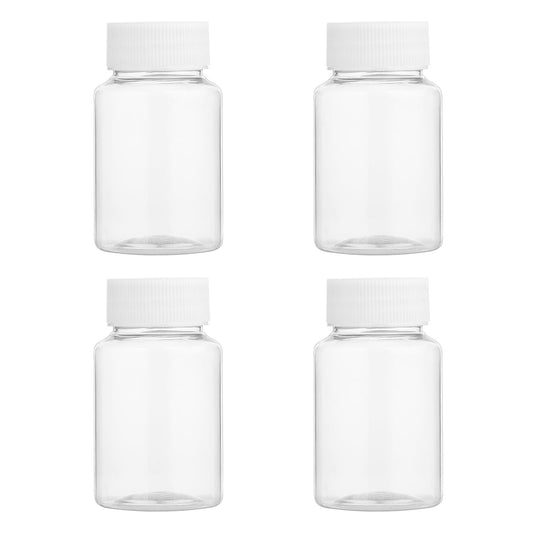 4 PCS Clear Pill Pot Plastic Pill Bottles, 80 ml Pill Bottle, Storing Pill Bottles Pots, Pill Cases Dispenser, Portable Pill Container, Empty Reagent Bottles for Home and Travel