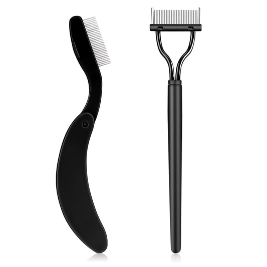 2 Pack Eyelash Separator Combs, Mascara Separator Tool, Eye Lash Comb Eyelash Brush with Comb, Foldable Metal Teeth Eyelash Separator Tool for Girls Women, Lash Comb for Lash Extensions