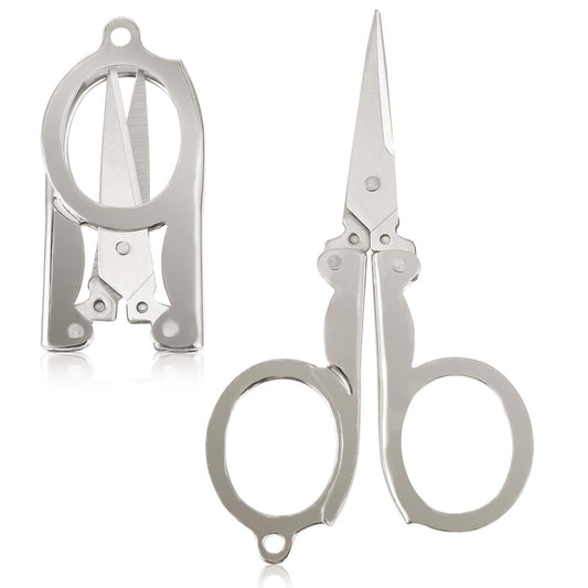 2 Packs Small Folding Scissors Stainless Steel Small Scissors Portable Travel Scissors Paper Craft Scissors Tiny Scissors Pocket Scissors Badge Scissors for School Outdoor Office
