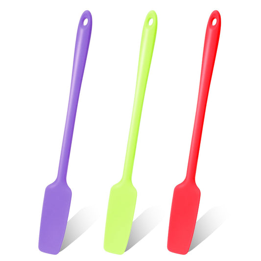 3 Pcs Silicone Jar Spatulas with Long Handle, Jar Spatulas, Rubber Spatula Small Silicone Spatula Thin Spatula, Non-Stick Silicone Scraper Kitchen Silicone Spatula(Red/Purple/Green)