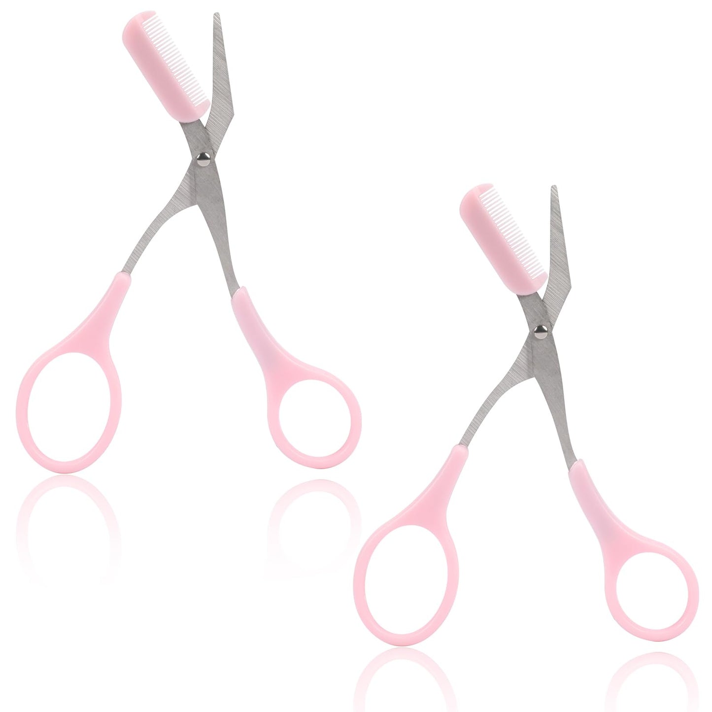 Eyebrow Scissors with Comb, Professional Precision Eyebrow Trimmer Scissors Eyebrow Trimming Scissors with Comb and Non-Slip Finger Grips Hair Removal Eyebrow Scissors for Men Women(Pink)