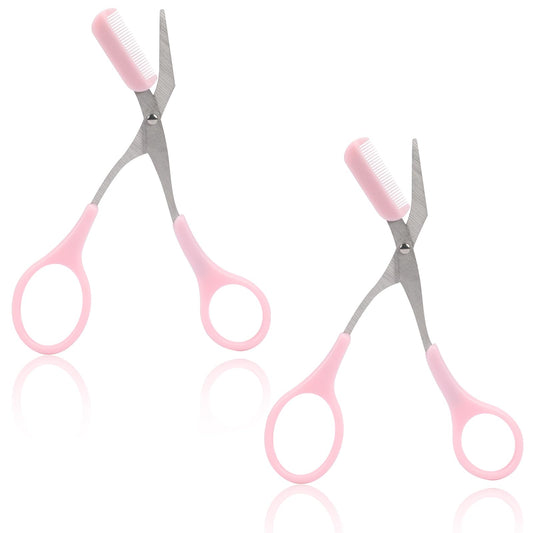 Eyebrow Scissors with Comb, Professional Precision Eyebrow Trimmer Scissors Eyebrow Trimming Scissors with Comb and Non-Slip Finger Grips Hair Removal Eyebrow Scissors for Men Women(Pink)