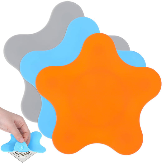 3 Pack Silicone Tub Stopper, Bathtub Drain Stoppers Adorable Starfish Illustration Shower Drain Stopper Silicone Drain Plug Hair Stopper Flat Suction Cover for Bathroom Kitchen Laundry Accessories