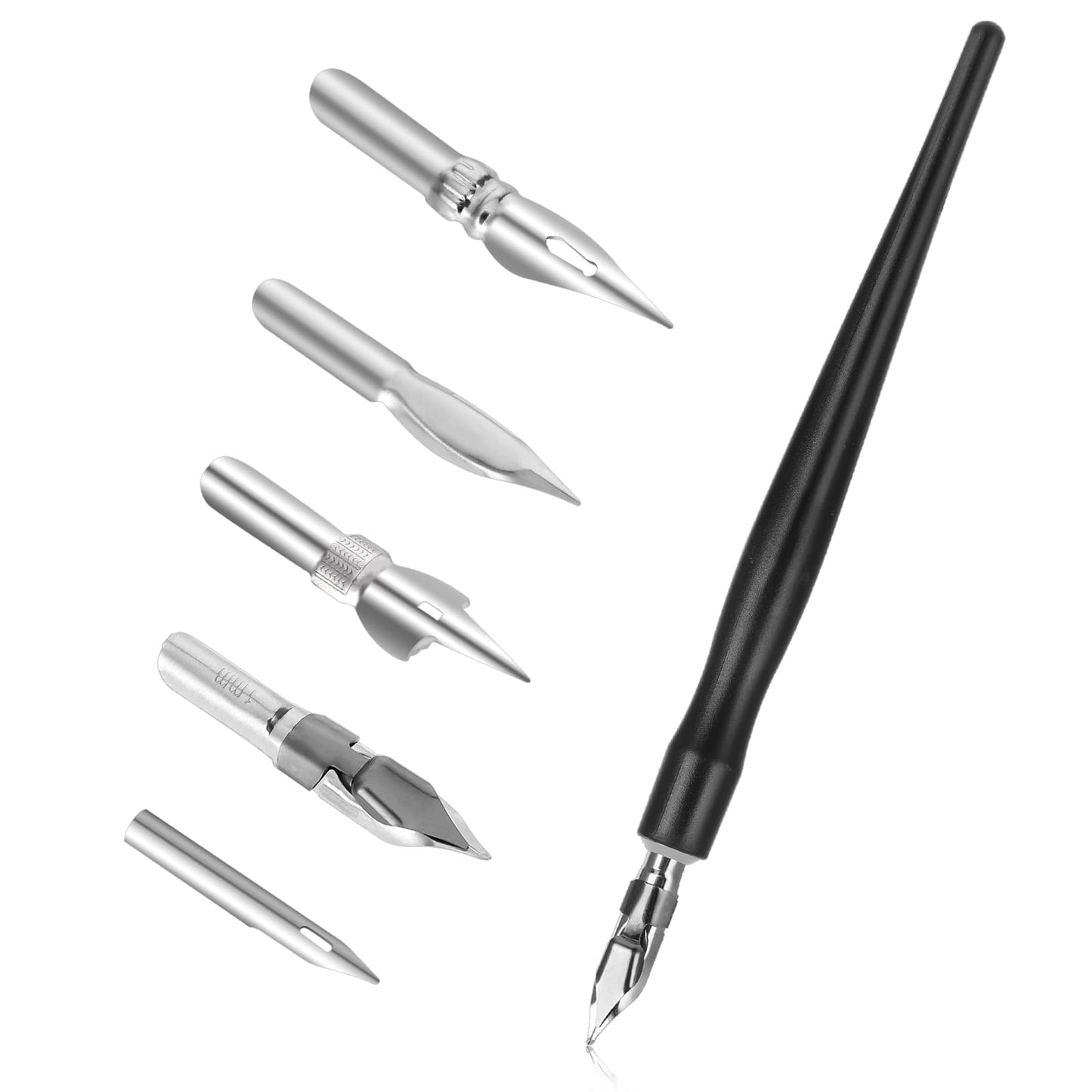 Oblique Calligraphy Pens Dip Set Comic Pen Nib Set Fluid Writer Pen, Calligraphy Dip Pen and Nibs Set Drawing with 5pcs Stainless Steel Pen Nibs Replacement Nibs Nib for Writing, Painting, Signing