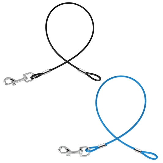 Chew Proof Dog Leash Extension, 2 Pack Metal Cable Lead, Non-Tangle Connect Leash for Any Leash, Heavy Duty Dog Leash Extender for Collar & Harness (Black+Blue)
