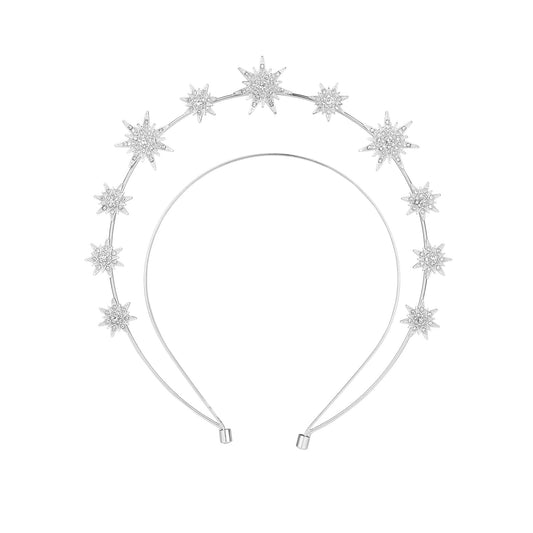 Hariendny Crown Headbands Rhinestone Glitter Bridal Wedding Headpiece Halo Tiara Hairhoops Crystal Goddess Head Band Halo Headbands Stars Headband Crystal Hair Band for Women Girls(Silver)