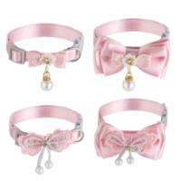 4 Pcs Cute Cat Collar Breakaway with Bow and Pearl Adjustable Pink Cat Collars for Girl Cats Adorable Kitten Collar Girl Cats Bows & Accessories