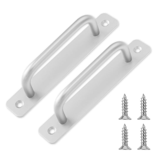 2 Pack Sliding Barn Door Handles Silver Sliding Door Handles 5" Hole Center Screen Gate Door Handle Aluminum Alloy Door Pulls with Plate Closet Door Pulls for Sliding Cabinet Bathroom (with 4 Screw)