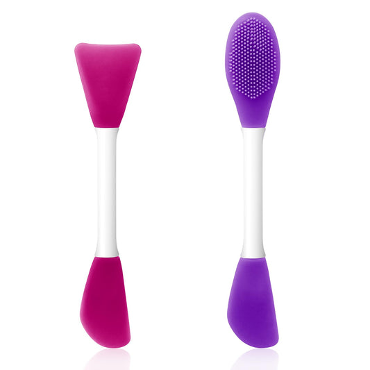 Silicone Face Mask Brush, 2 Pack Reusable Double-End Facial Mask Applicator Washable Beauty Spatula Tools for Clay, Cream, Gel, And Mud Facial Masks, Gentle Exfoliating Deep Pore Cleansing, Detachable