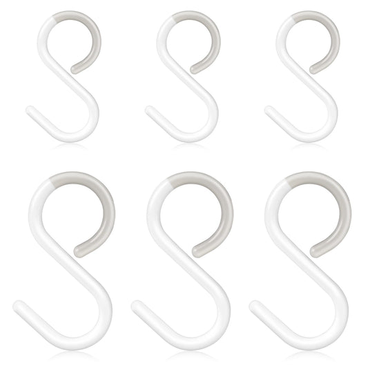 KALIONE 6 Pcs 2.5/3.5 Inch Flexible Neck Plastic Hooks, Plastic S Hooks, S-Shaped Hook Quiet Hooks, Small Closet S Hooks, Rust-Free Hooks for Hanging Clothes Cookware Tableware Hats Towels