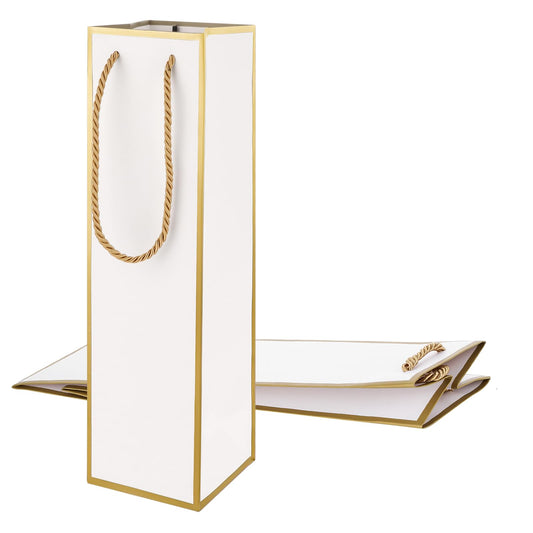 2 Pcs Wine Bags, 4"x4"x13.8" Wine Gift Bags for Wine Bottles, Wine Bottle Gift Bags Wine Bottles Bags with Handle Gold Foil White Wine Bags with Handles for Wedding Party Anniversary