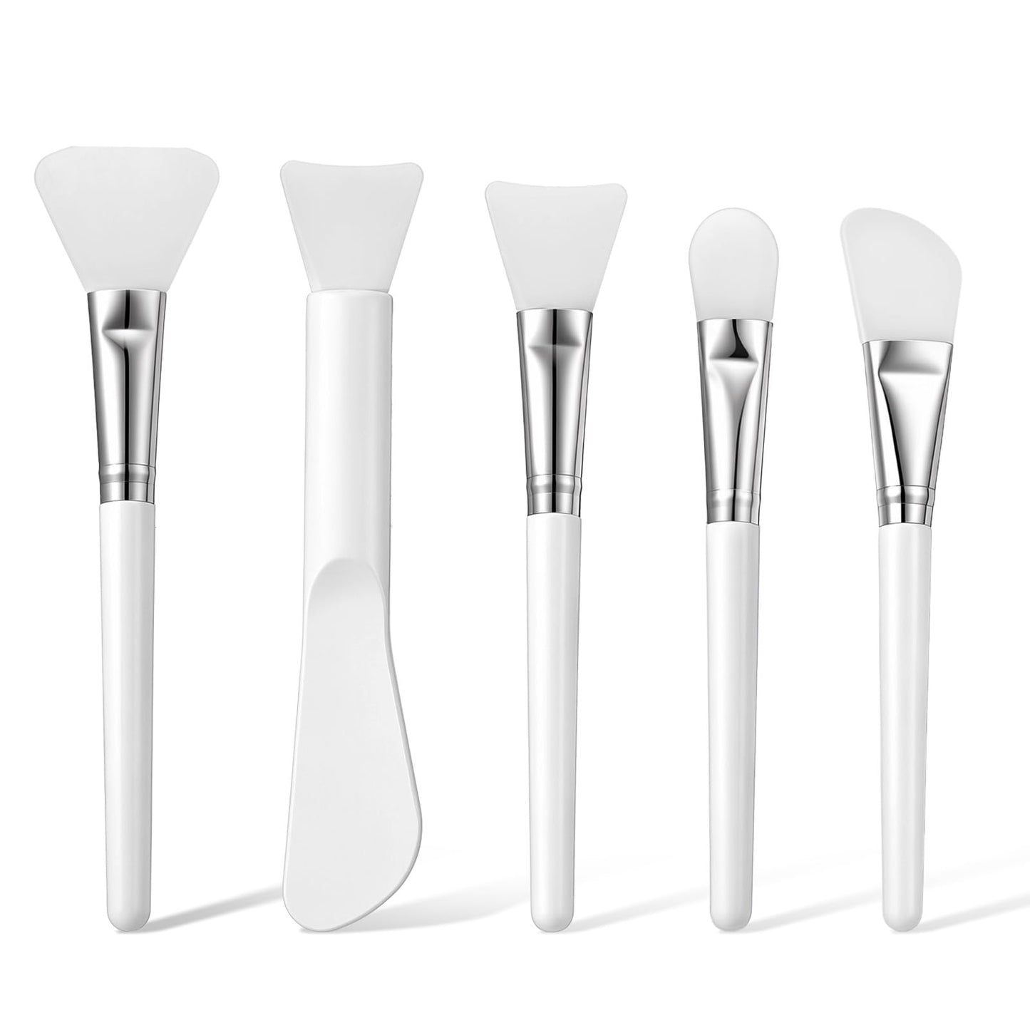 Pack of 5 Mask Brushes, Silicone Face Mask Brush Soft Flexible Face Masks Applicators Hairless Makeup Beauty Tools for Mud Clay DIY Mask, Serum Lotion Skin Care (White)