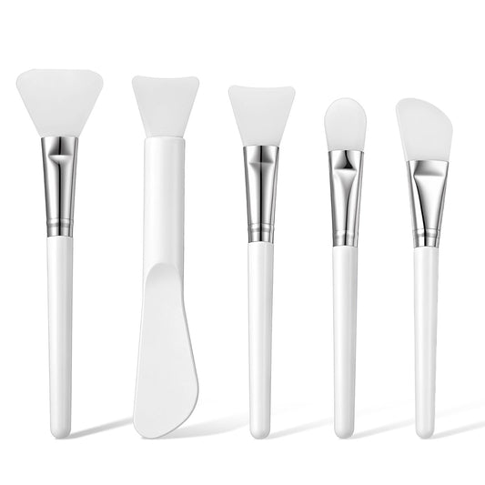 Pack of 5 Mask Brushes, Silicone Face Mask Brush Soft Flexible Face Masks Applicators Hairless Makeup Beauty Tools for Mud Clay DIY Mask, Serum Lotion Skin Care (White)