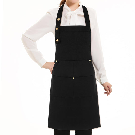 Cooking Apron, 1 Pack Black Aprons for Women With Pockets, Waterproof Chef Apron with Adjustable Straps and 2 Large Pockets for Women Men Kitchen Restaurant Cooking Baking Painting Gardening