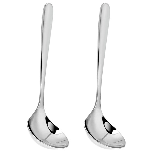 8 Inch Stainless Steel Spoon Ladle, Serving Spoons Ladles for Cooking, Metal Ladles for Cooking Long Handle Soup Spoon Kitchen Gadget Utensil(2 Pack-Silver)