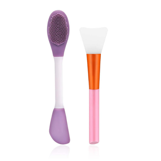 Face Mask Brush, 2 Pcs Silicone Double Head Face Mask Brush Applicator Lotion Applicator Facial Brushes Esthetician Skin Care Tools for Applying Lotion Mask Facial Body Skin Cleansing (Pink, Purple)