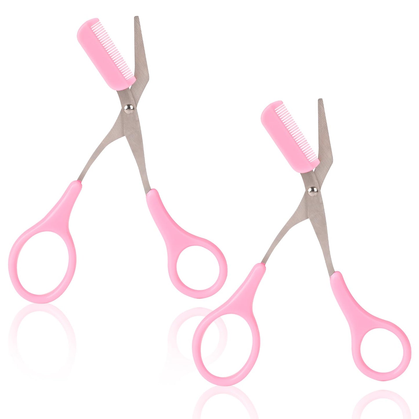 Eyebrow Scissors with Comb, Professional Precision Eyebrow Trimmer Scissors Eyebrow Trimming Scissors with Comb and Non-Slip Finger Grips Hair Removal Eyebrow Scissors for Men Women (Pink)