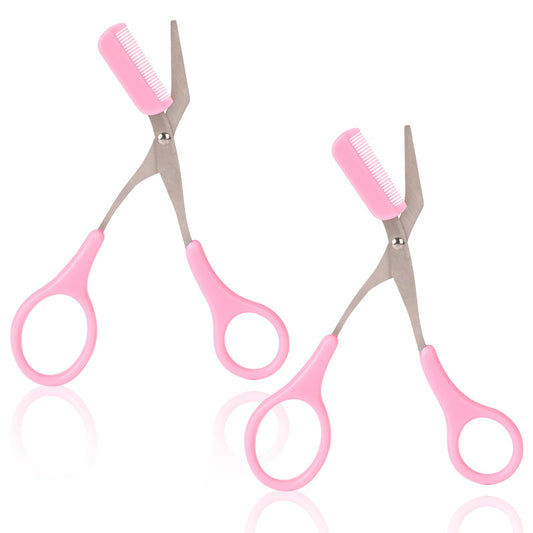 Eyebrow Scissors with Comb, Professional Precision Eyebrow Trimmer Scissors Eyebrow Trimming Scissors with Comb and Non-Slip Finger Grips Hair Removal Eyebrow Scissors for Men Women (Pink)