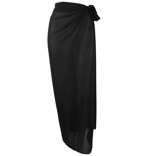 KALIONE Beach Wrap for Women Coverups Sarong for Women Swimsuit Coverup Skirt Swimwear Bikini Cover-ups Ladies Beach Chiffon Bathing Swimwear Long Cover Up Skirt(Black)