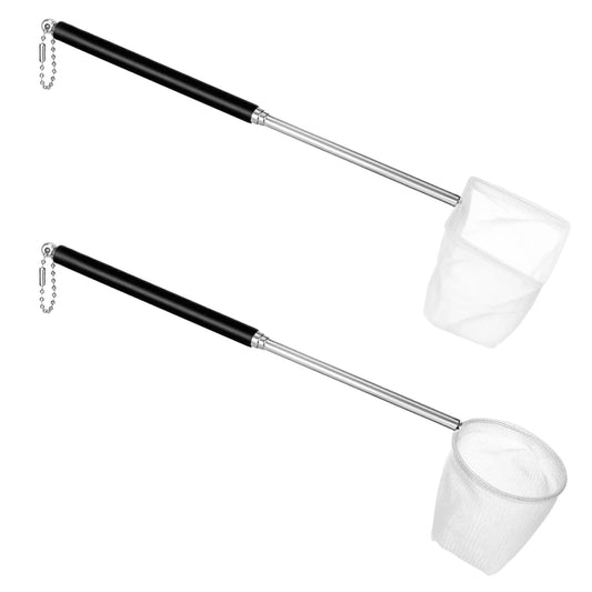2 PCS Aquarium Shrimp Net, 2 Inch Small Fish Nets for Fish Tank with Long Extendable Stainless Steel Handle, Round Fine Mesh Net for Fishes Shrimp Tank Pond Creek Food Residue Debris Skimming Tool