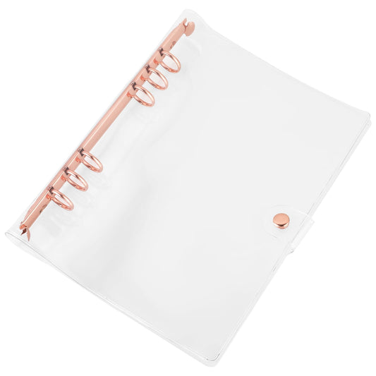 Mozeat Lens Ringbuch A5 Ring Binder Transparent Loose Binder Roségold Wasserdicht Hülle aus Weichem PVC mit Druckknopf Notebook-Schutz 6 Ringe Loose Leaf Binder Nachfüllbares Ringordner