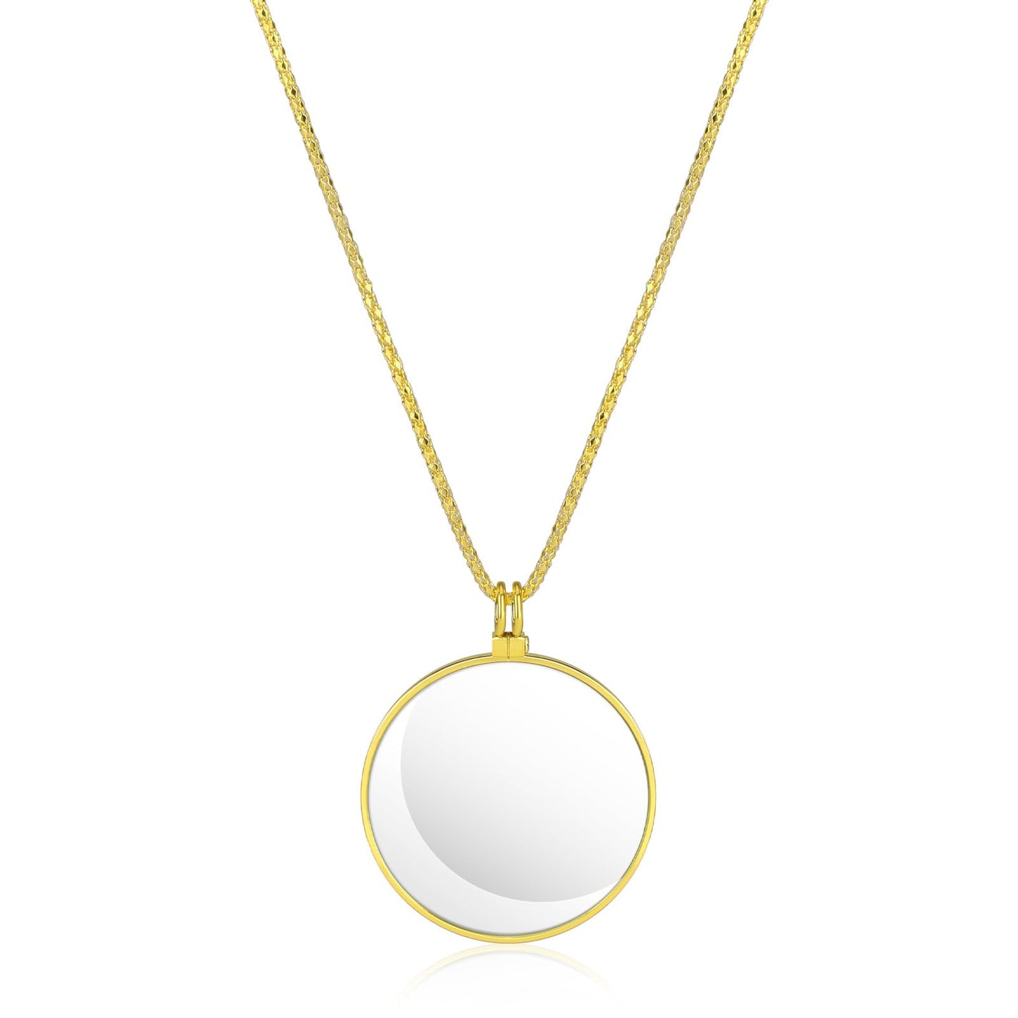 5X Magnifying Glass Necklace Monocle Necklace Magnifier Glass Gold Costume Prop with 1.7 Inch Glasses Lens and 35inch Long Chain, Magnifying Pendant Eyepiece for Library Reading Newspaper J