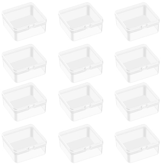 Mozeat Lens Pack of 12 Small Storage Boxes 4.5 x 4.5 cm Plastic Box with Lid Transparent Mini Empty Boxes Craft Accessories Plastic Sorting Box for Small Beads Jewellery Screws