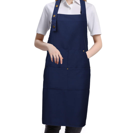 KALIONE Kitchen Apron,Adjustable Chef Apron with 2 Large Pockets Waterdrop Resistant Aprons Cooking Chef Canvas Cotton Apron for Women(Navy Blue)