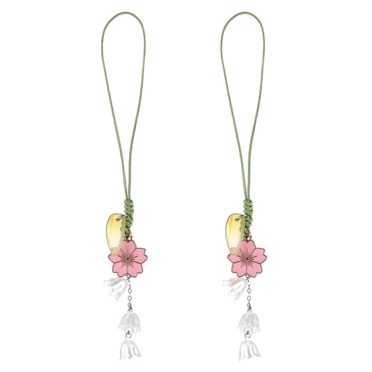 2 Pcs Tulip Flower Mobile Phone Decorative Pendant Cute Phone Charms Cherry Flower Phone Charm Handmade Bracelet Keychain Aesthetic Y2K Cell Phone Charms Strap for Bag Phone Keychain Decor