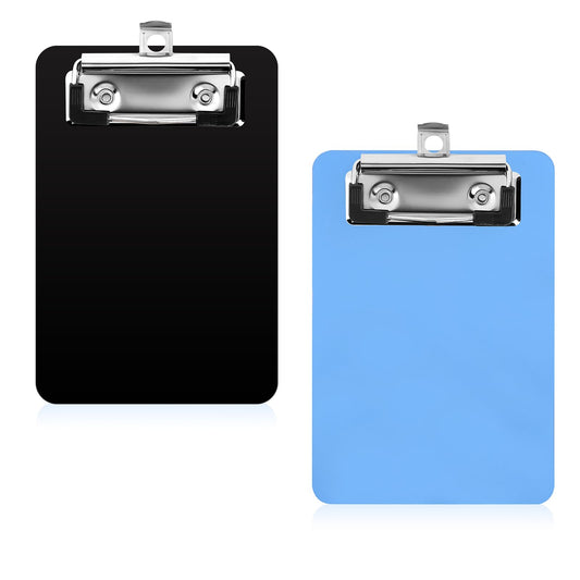 2 Pcs Small Clip Board 4" x 6" Mini Clip Boards Small Clip Boards Small Clip Board for Notepads Memo Size Pocket Menu Writing Notepads Blue Black Essay Pad Drawing Board