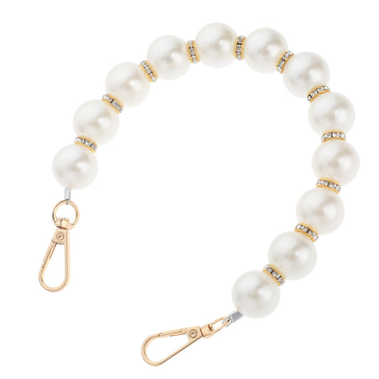 Pearl Purse Chain Strap, Elegant Pearl Bead Handle Strap Chain Imitation Pearl Bag Chain Charms with Golden Swivel Clasps Short Handle Replacement Bag Chain Accessories for Women Handbags Purse Clutch
